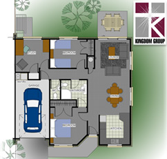 Kowhai - 2 bedroom, 1 bathroom, study and single garage community village home for sale.